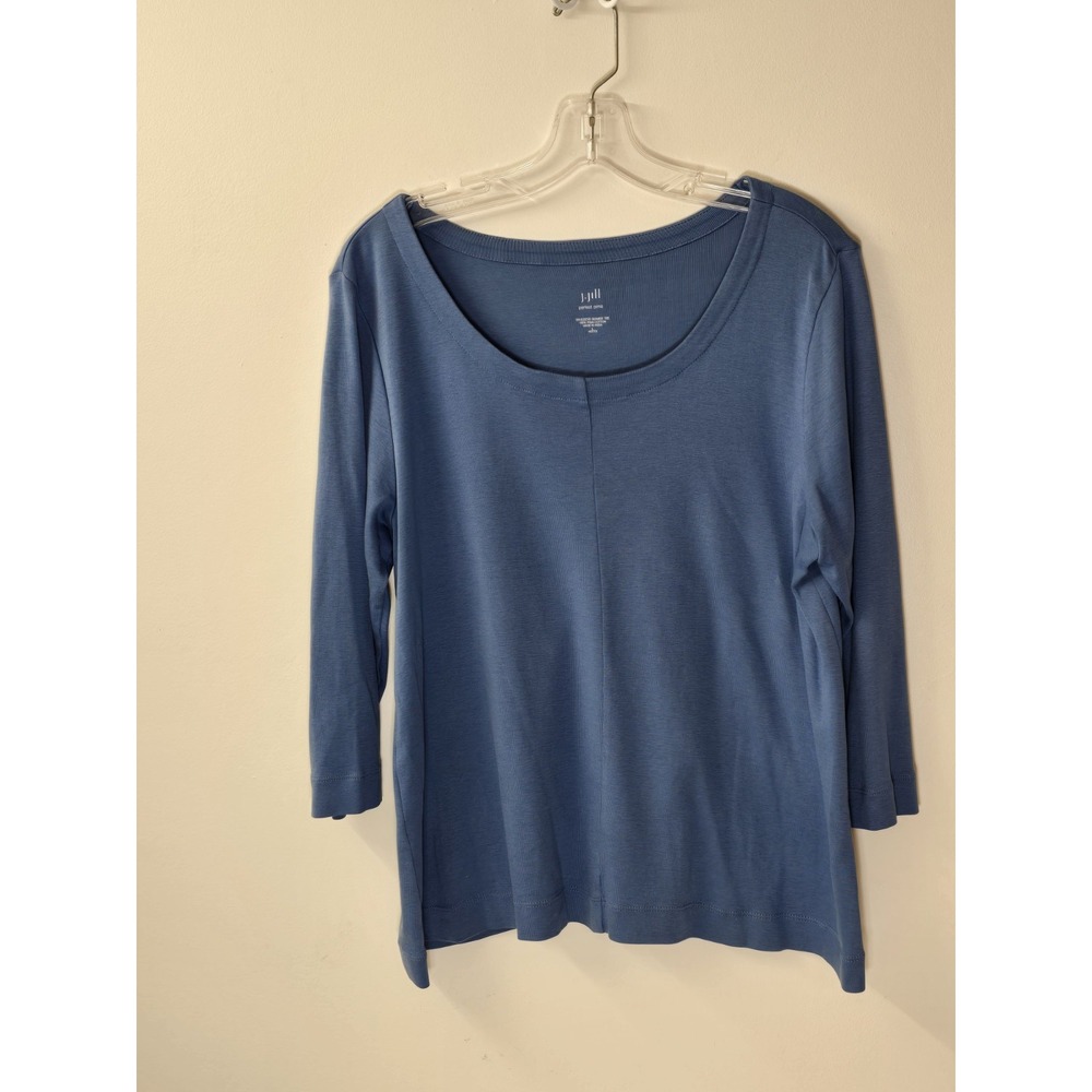 J. Jill Blue Scoop Neck 3/4 Sleeve Tee